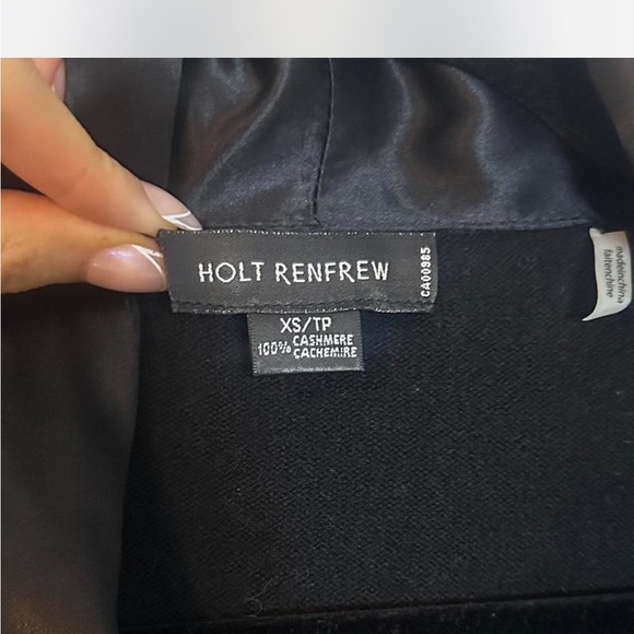 Cashmere Black Wrap Cardigan with Satin Trim - Picture 5 of 9